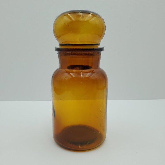 Large Amber Apothecary Jar Bubble Lid Glass Canister Storage Container - Picture 1 of 6